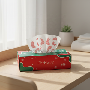 Mouchoirs en papier personnalisés Damon-Tissue, thème Noël, imprimés, 3 plis, en pâte <span class=keywords><strong>de</strong></span> bois <span class=keywords><strong>vierge</strong></span>, ultra doux, pour usage domestique, boîte carrée - Product Image 4