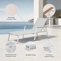 Tumbona Moderna para Exteriores, Muebles de Jardín de Aluminio, Apilable, 4 Posiciones Ajustables, Silla Reclinable para Piscina con Reposabrazos