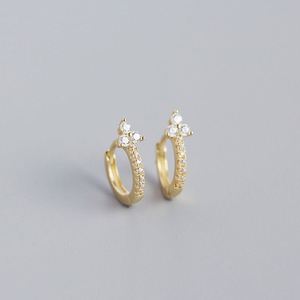 Dylam Tiny <b>Cute</b> Design Women Sterling Silver 18K Gold Plating Flower Shape 5A Grade Zirconia Hoop <b>Earrings</b> - Product Image 6