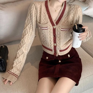 Cárdigan de <span class=keywords><strong>Punto</strong></span> de Moda para <span class=keywords><strong>Mujer</strong></span> al por Mayor para Primavera con Cuello en V Chaqueta <span class=keywords><strong>Corta</strong></span> Top Suéter de Fabricante - Product Image 3