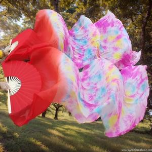 Spinning Culte Louange Fans Danse Du Ventre Faux Voile De Soie Fans Bambou Long Tie Dye Fans Voiles - Product Image 6