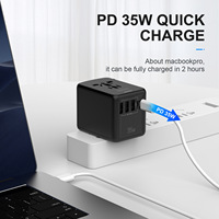 Chargeur de voyage GaN 35W PD, adaptateur de voyage universel à double USB-C à charge rapide, convertisseur de prise universel pour téléphone, tablette, ordinateur portable