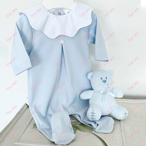 Combinaison bébé en coton de <span class=keywords><strong>luxe</strong></span> à col festonné monogrammé, barboteuse à manches longues, <span class=keywords><strong>pyjama</strong></span> et tenue de sortie de maternité - Product Image 4