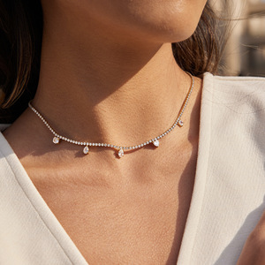 Collar de tenis geométrico de circonita con corte princesa y cadena de oro, unisex, para uso diario - Product Image 3
