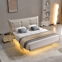 Lit italien flottant de luxe SPARKLE Lit moderne simple en tissu microfibre Lit suspendu double pour chambre principale