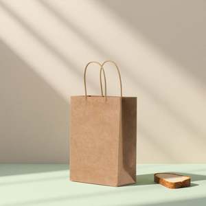 Sacs en papier kraft brun personnalisés avec logo, poignées, pour emballage de plats à emporter, style classique, impression offset - Product Image 4