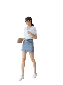 2024 <b>Women</b> Casual <b>Summer</b> Breathable Straight Super Stretch Skirt <b>Pants</b> Denim Jeans Mid Waist Washed Made in China - Product Image 5