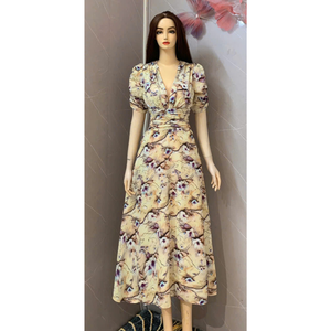 Vestido de cuadros de mujer contemporáneo floral elegante suministro ODM Vietnam mejor precio para cualquier evento formal cintura natural lavable - Product Image 2