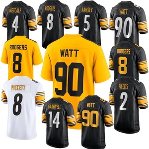 Vente en gros de maillots de football Pittsburgh entièrement cousus # 90 Watts # 4 Metcalf # 5 Ramsey # 8 Rodgers # Maillot de football américain 43 Polamalu - Product Image 1