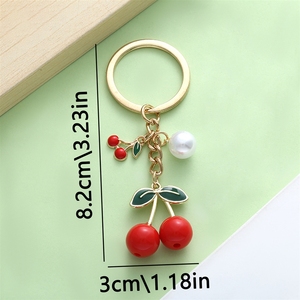 Producto de Comercio Exterior Más Vendido, Llavero de Resina de Color Sólido con Efecto Goteo de Aceite, Llavero de Metal con Perla de Cereza Roja, Accesorio para Llavero - Product Image 2