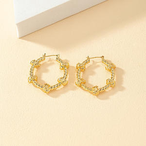 Trendy Gold Plated Metal Chunky Hoop <b>Earrings</b> for Women Rope <b>Knot</b> Twisted Fashion Jewelry Made of Alloy - Product Image 3