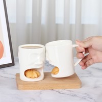 Cadeaux d'Halloween en céramique Tasse à café en céramique drôle avec visage humain 3D avec poche à biscuits Sachet de thé Porte-biscuits