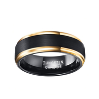 Bague en acier au tungstène de luxe léger de 8MM Double couleur face noire côté or mat bague en acier au tungstène bague bijoux 235