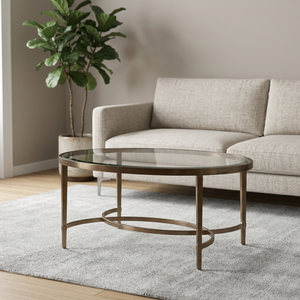 AK Brass Modern <b>Round</b> Iron Metal Coffee <b>Table</b> <b>Gold</b> Antique Finish with Unique Glass Top for Living Room Interior Furniture - Product Image 3