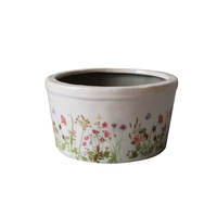 Pot bunga keramik retro bergaya distressed, pot tanaman porselen biru putih sederhana, pot tanaman hijau, vas hias