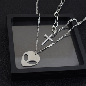 Collier pendentif croix empilable en acier titane style rétro simple, plaqué argent, unisexe, bijoux de mode hip-hop - Product Image 4