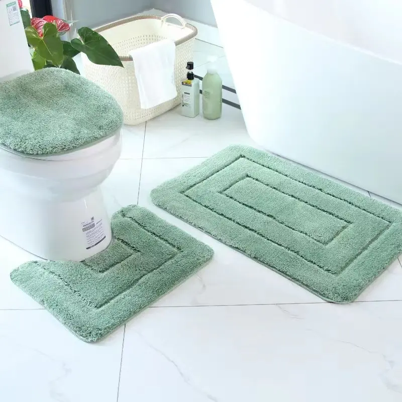 Solid Color Bath Mat 3PCS Set Foot Mat Toilet Lid Cover Rugs Kit Non-slip Fluffy Home Carpets For Bathroom