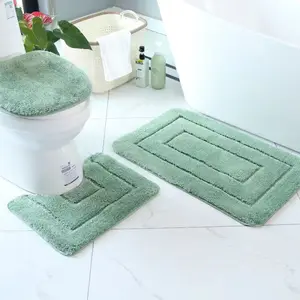 Düz renk banyo paspas 3 adet Set ayak Mat tuvalet kapak kilim kiti kaymaz kabarık ev için halılar banyo