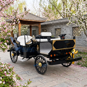 Nouvelle Conception - Voiturette Électrique de Luxe Noire à Toit Ouvert, Style Carrosse Royal, Décoration Dorée Élégante pour Thème Mariage - Product Image 1
