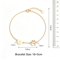 Bracelet personnalisé en or avec empreinte de patte, breloque cœur avec initiale personnalisée, acier inoxydable, cadeau pour les amoureux des animaux