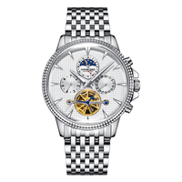 HANBORO Montre Mécanique Automatique pour Homme en Acier Inoxydable Tourbillon Lumineux Verre Saphir 43mm Boîtier Coeur Style Business