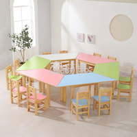 Table d'étude moderne en bois de couleur pastel Moetry Set Dry Erase Write n Wipe Art Table pour la maternelle Meubles pour enfants