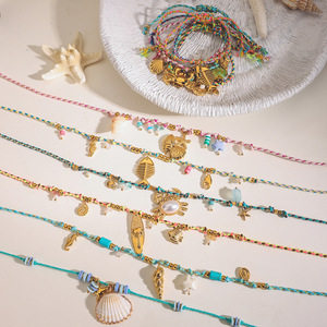Colorful Seashell Fishbone Pendant Necklaces <b>Bracelets</b> Zinc Alloy Jewelry Unisex Fashion Accessory Yiwu Origin Star Pattern - Product Image 4