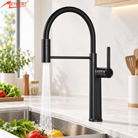 Robinet de cuisine noir mat extractible en alliage de zinc avec douchette rétractable en silicone, rotation à 360 degrés, pour évier à montage sur comptoir