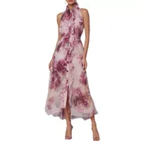 Robe longue élégante sans manches violette taille haute coupe ample pour les vacances décontractées – Vente en gros
