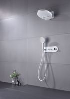 Ensemble de douche thermostatique à effet pluie, construction en cuivre, cartouche céramique, finition laiton, design mural, gris anthracite, régulation de la température