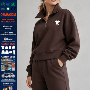 Sweat-shirt surdimensionné à col zippé 1/4 pour femme, 400 g/m², 100 % coton, avec logo personnalisé, épaules tombantes, demi-zip, vente en gros - Product Image 1