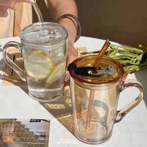 450ml Transparent Glass Tumbler with Handle Screw-On Lid Customized Color/Logo Portable <b>Large</b> Capacity Reusable Travel <b>Mug</b> - Product Image 4