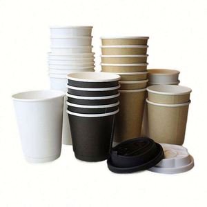 Gobelet en papier kraft à double paroi personnalisé, écologique, jetable, avec couvercle, 8/10/12/16 oz, pour café chaud, jus et autres boissons – Vente en gros - Product Image 4