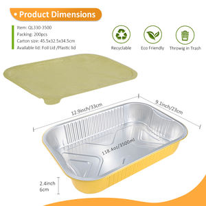 Recipiente de Alumínio Descartável Dourado de 3500ml, Recipiente de Embalagem de Alimentos Ecológico - Product Image 2