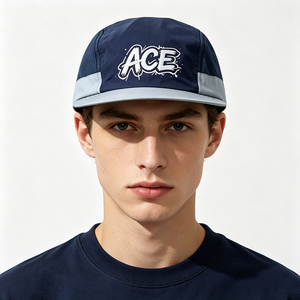 ACE Graffiti Printed Canvas 5 Panel Camp Cap Navy Grey Quick Dry Mesh Panel Sports Travel Outdoor Unisex - Product Image 1