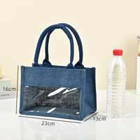 Sac à main en jute avec fenêtre transparente en PVC, poche avant, sac fourre-tout simple pour cadeau, mini pochette quotidienne en jute