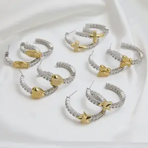 Delicate Gold Plated Earring Hoop, Plated heart/star Shape Earring Stud, Luxury Women's Earrings Jewels