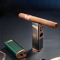 Briquet à cigares portable à gaz coupe-vent triple flamme bleue rechargeable au butane, écologique, avec coupe-cigare en V, cadeau d'affaires sécurisé, vente en gros