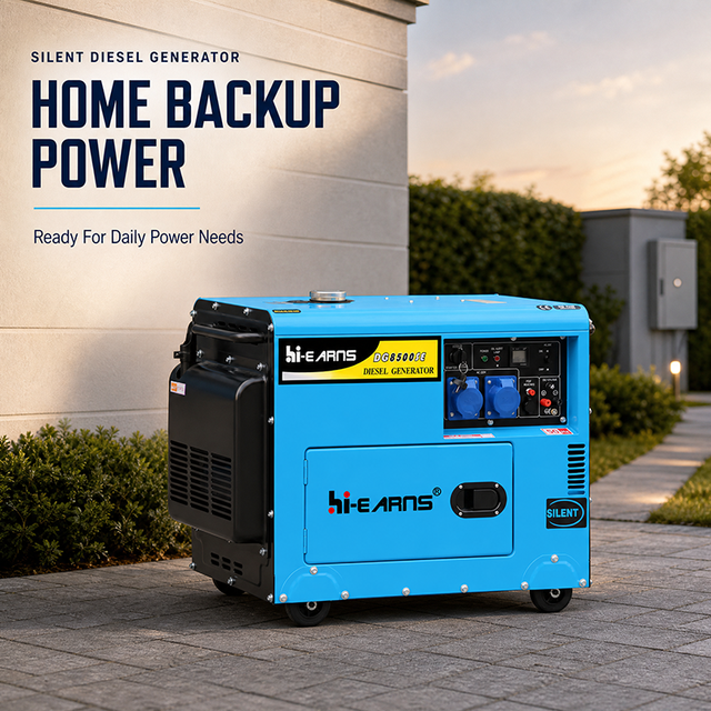Hi-earns 6KW Three Phase 240V 50Hz Air Cooled 12V DC Start Digital Control Silent Diesel Generator