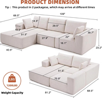 Ensemble de canapés modulaires en tissu rembourré en forme de L - Combinaison de canapés confortables et écologiques pour villa, école, salon