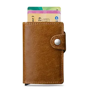 christmas gift wedding gifts classic design card holder factory in Guangzhou real leather wallet with metallic case