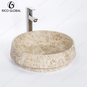 Lavabo rond en pierre pour salle de bain, aspect marbre, à poser sur comptoir, pour hôtel et toilettes - Product Image 5