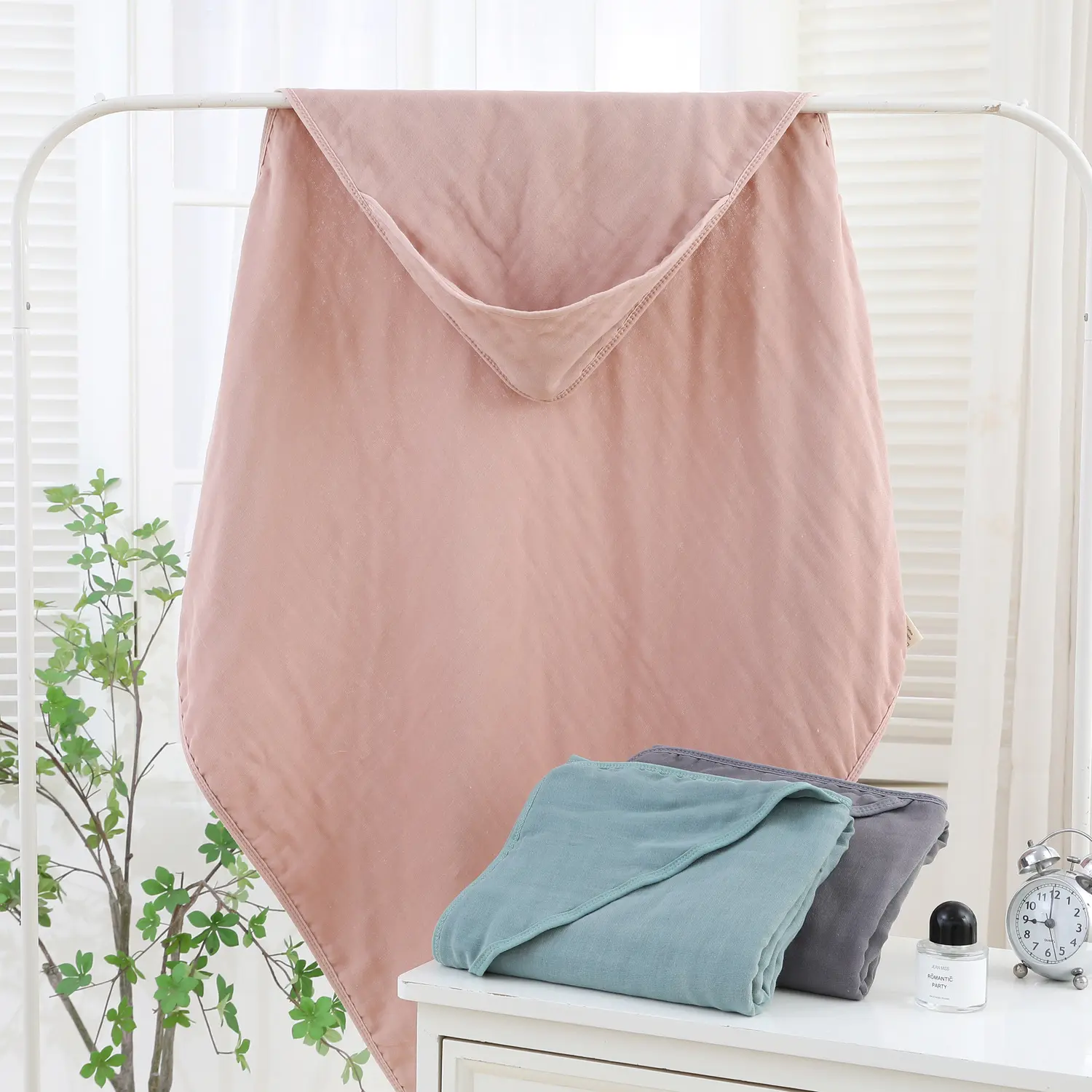 Handuk mandi bungkus kain kasa bunga mewah klasik ukuran besar 100% handuk bertudung bayi baru lahir katun rubah muslin