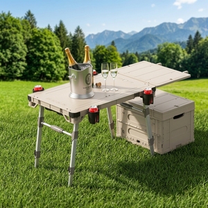Chariot de camping polyvalent à quatre roues, chariot de transport <span class=keywords><strong>3</strong></span>-en-1 avec plateforme et table, pour activités de plein air, pique-nique, pêche et courses - Product Image 4