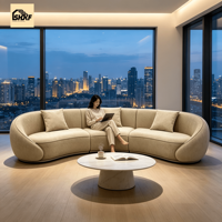 Canapé sectionnel incurvé de luxe, ensemble de canapés contemporains en tissu rembourré avec accoudoirs ronds pour salon de villa