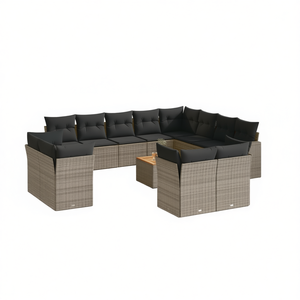 Conjunto de Sofás de Jardín de Ratán Gris, 10+ Plazas, Muebles de Exterior, Diseño Contemporáneo, Reposabrazos Ajustables - Product Image 1