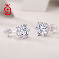 Boucles d'oreilles classiques à six griffes en moissanite taille ronde, en argent 925, délicates, solitaires, cadeau pour femmes