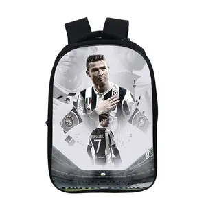 时尚足球明星罗纳尔多印花14.5英寸大容量背包双层涤纶青少年书包