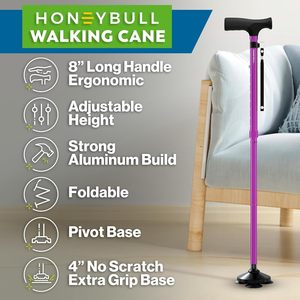 Bâton de marche pliant réglable violet avec poignée en EVA pointe pivotante <span class=keywords><strong>canne</strong></span> de marche lourde pour hommes femmes debout libre pour la randonnée - Product Image 3