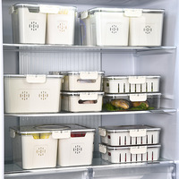 Transparante plastic snackbox met deksel, handvat en uitneembare compartimenten, koelkast opbergorganizer voor fruit en vlees